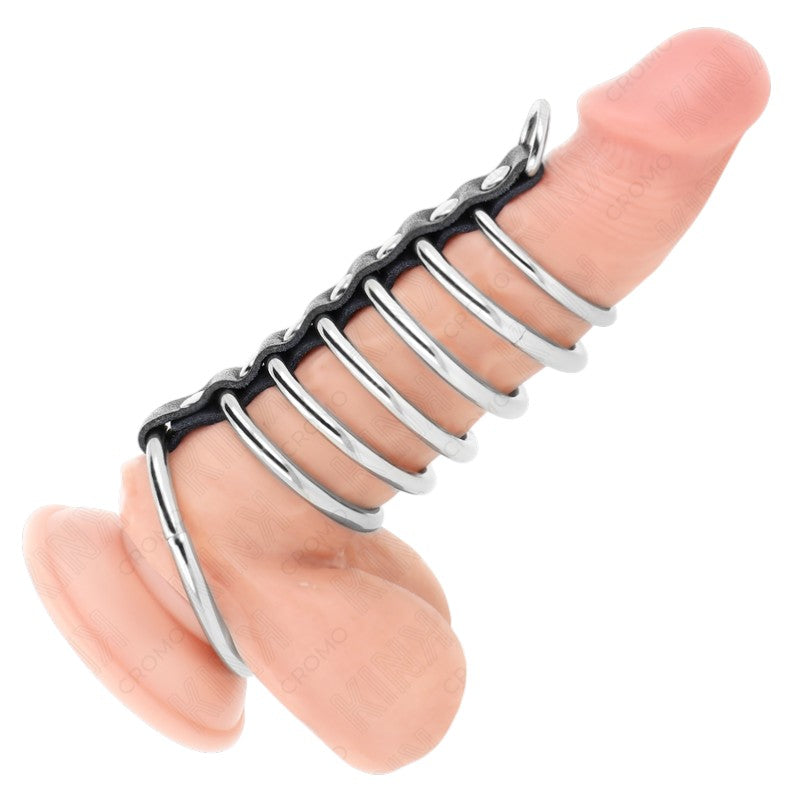 Anneau pénien 7 tailles métal+cuir – Kink