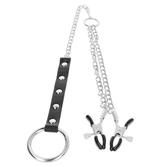 Anneau pénien métal+pinces tétons chaîne – Kink