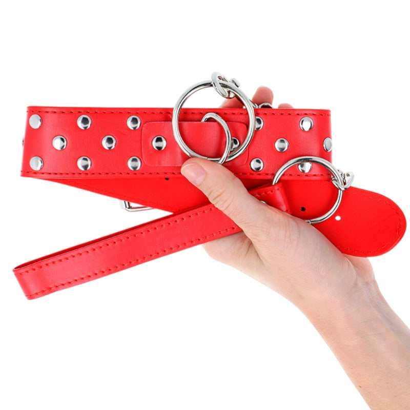 Collier rivet anneau rouge ajustable 36-50x3,8 cm + laisse 65 cm – Kink