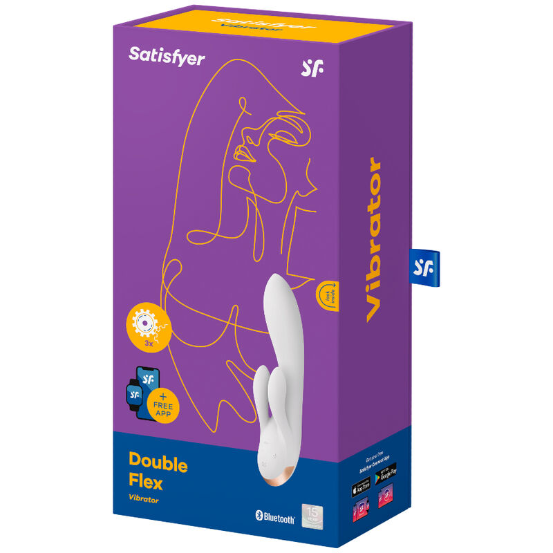 Vibromasseur rabbit app-connecté Double Flex blanc – Satisfyer