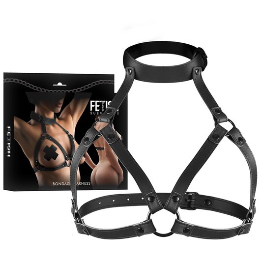 Harnais poitrine cou réglable cuir vegan noir – Fetish Submissive