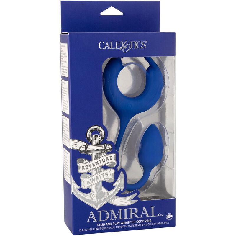 Anneau pénien lesté Admiral bleu 10 vibrations rechargeable – CalExotics