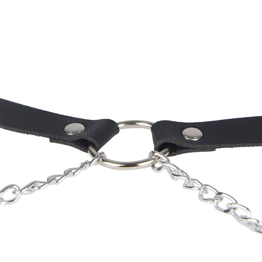 Ceinture harnais cuir noir chaînes détail taille unique – Subblime