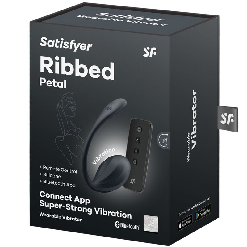 Vibromasseur point G portable Ribbed Petal noir télécommande app – Satisfyer