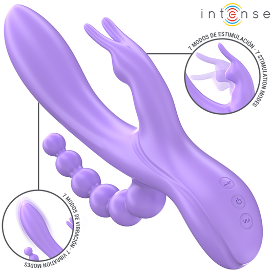 Vibromasseur triple Miko lapin+anal violet – Intense
