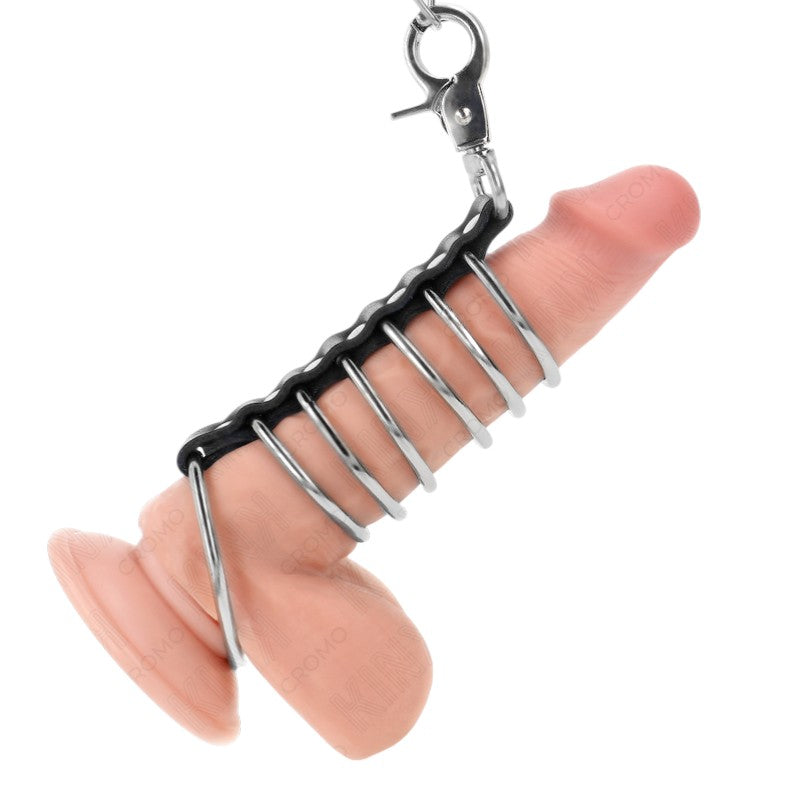Anneau pénien 7 tailles métal+chaîne cuir – Kink
