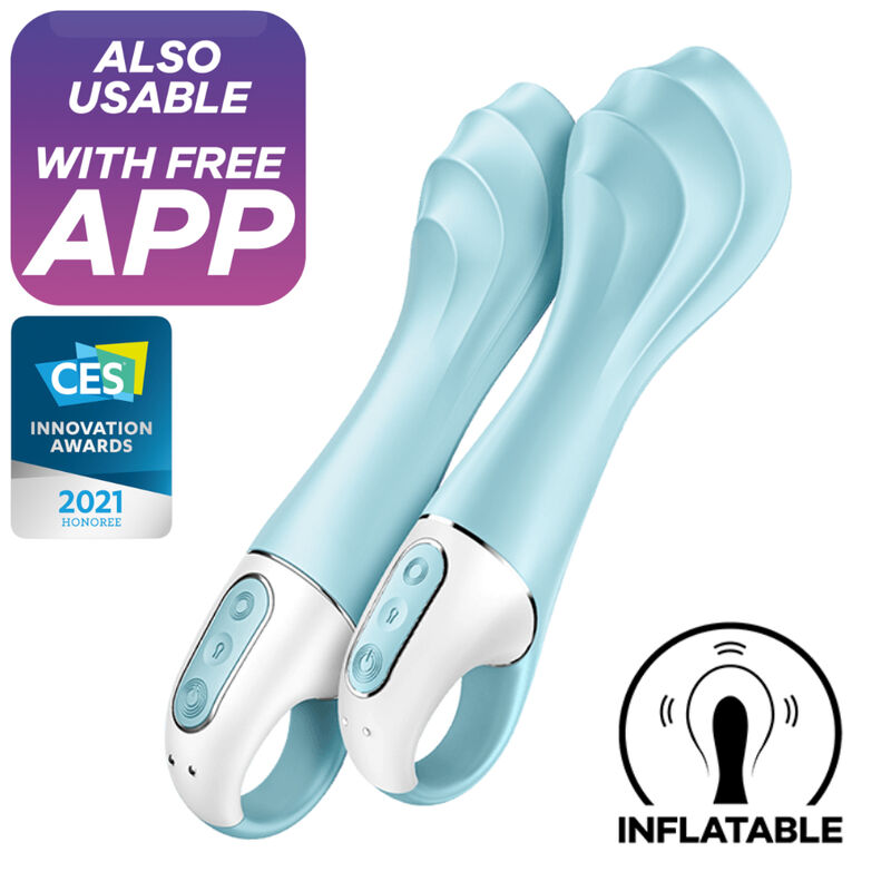 Vibromasseur gonflable Air Pump 5+ app point G bleu – Satisfyer