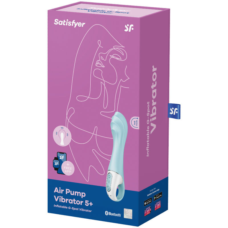 Vibromasseur gonflable Air Pump 5+ app point G bleu – Satisfyer
