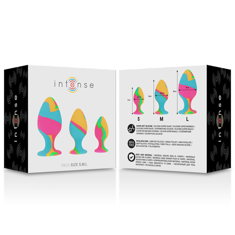 Ensemble 3 plugs anaux silicone multicolore - Intense