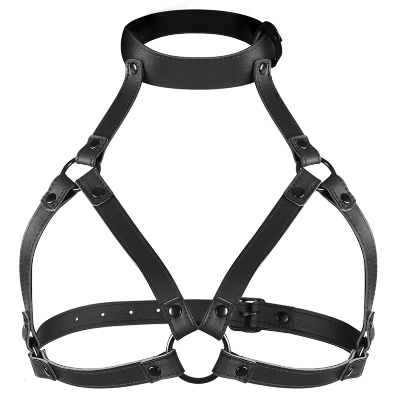 Harnais poitrine cou réglable cuir vegan noir – Fetish Submissive
