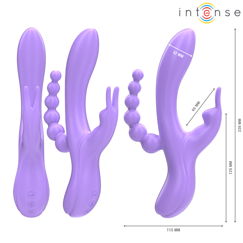 Vibromasseur triple Miko lapin+anal violet – Intense
