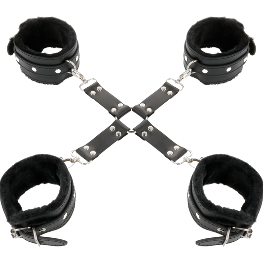 Menottes cuir pieds mains noir – Darkness BDSM