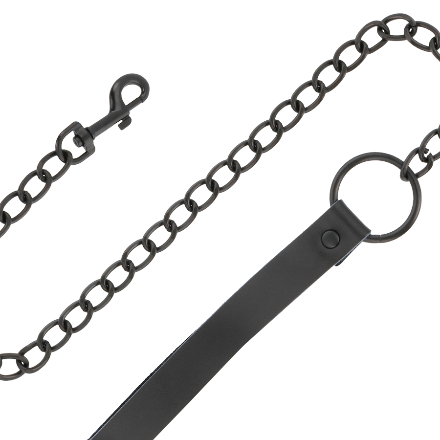 Kit collier menottes cuir noir laisse – Darkness BDSM